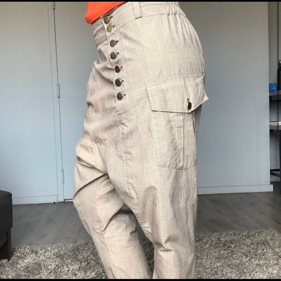 Plaid Drop Crotch Harem Joggers - Picture 2 of 4